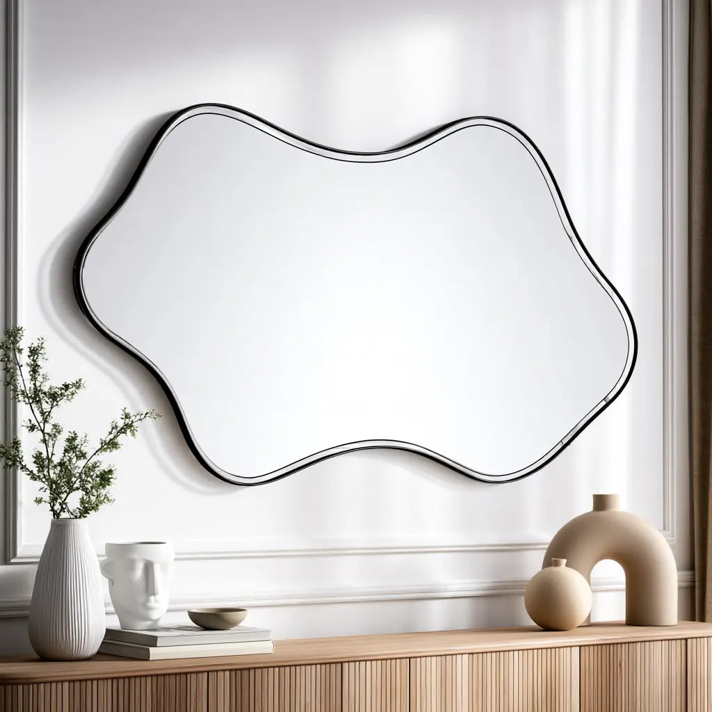 Miroir mural noir à contour ondulé en étoile arrondie