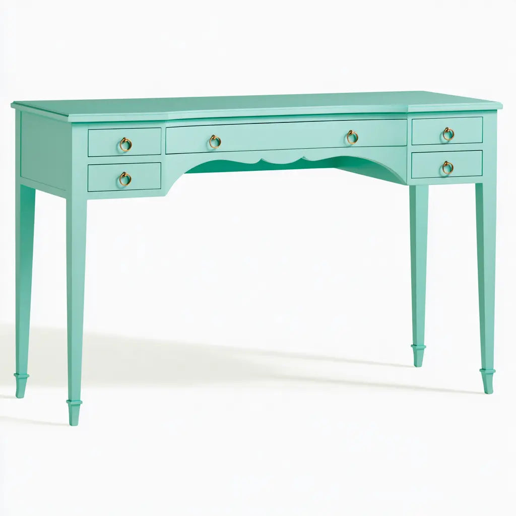 Console vert menthe à tiroirs et poignées anneaux