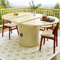 Table ovale jaune pâle pour salle à manger à pied central rainuré