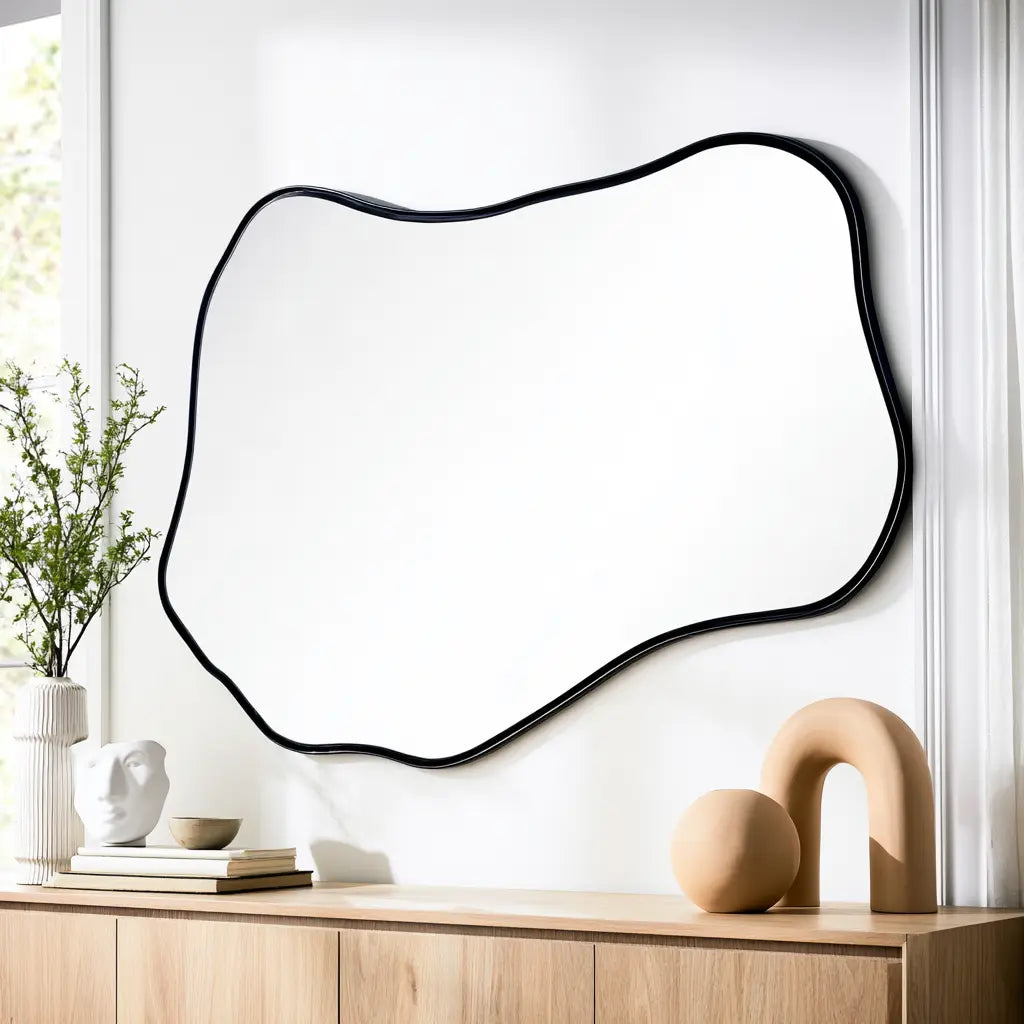 Miroir mural noir à silhouette asymétrique large