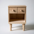 Table de chevet beige à deux petits tiroirs et niche ouverte