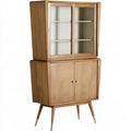 Buffet haut marron clair à vitrine et pieds inclinés